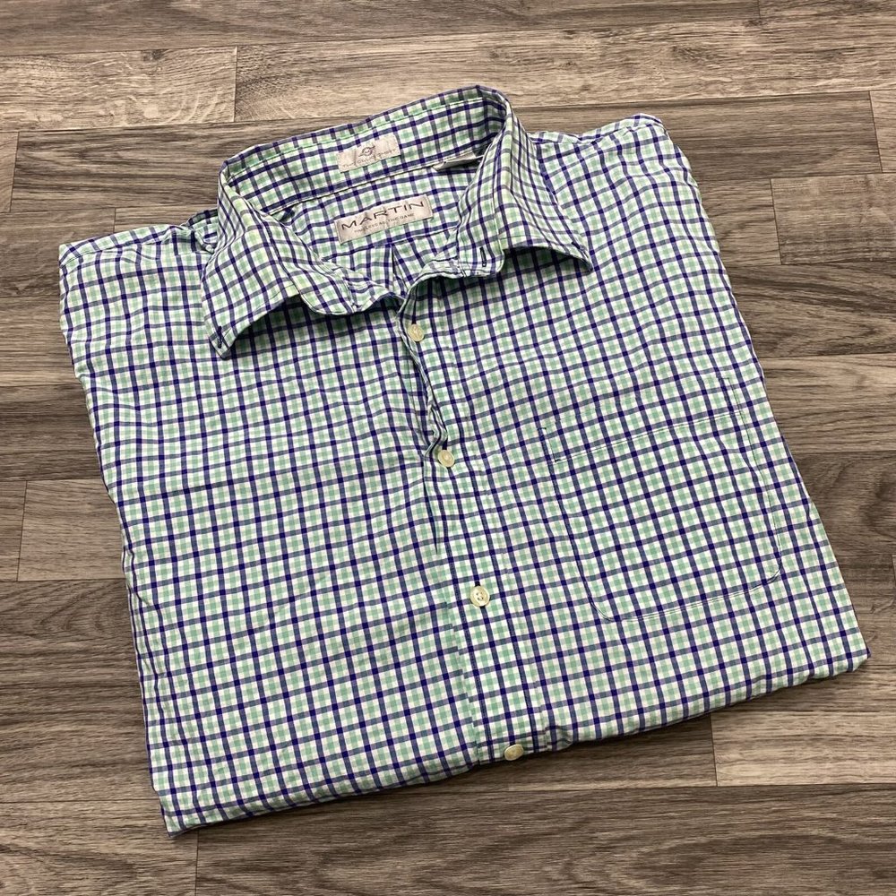 MARTIN Button Down Long Sleeve Blue/Green Check Casual Shirt Men's Size XL